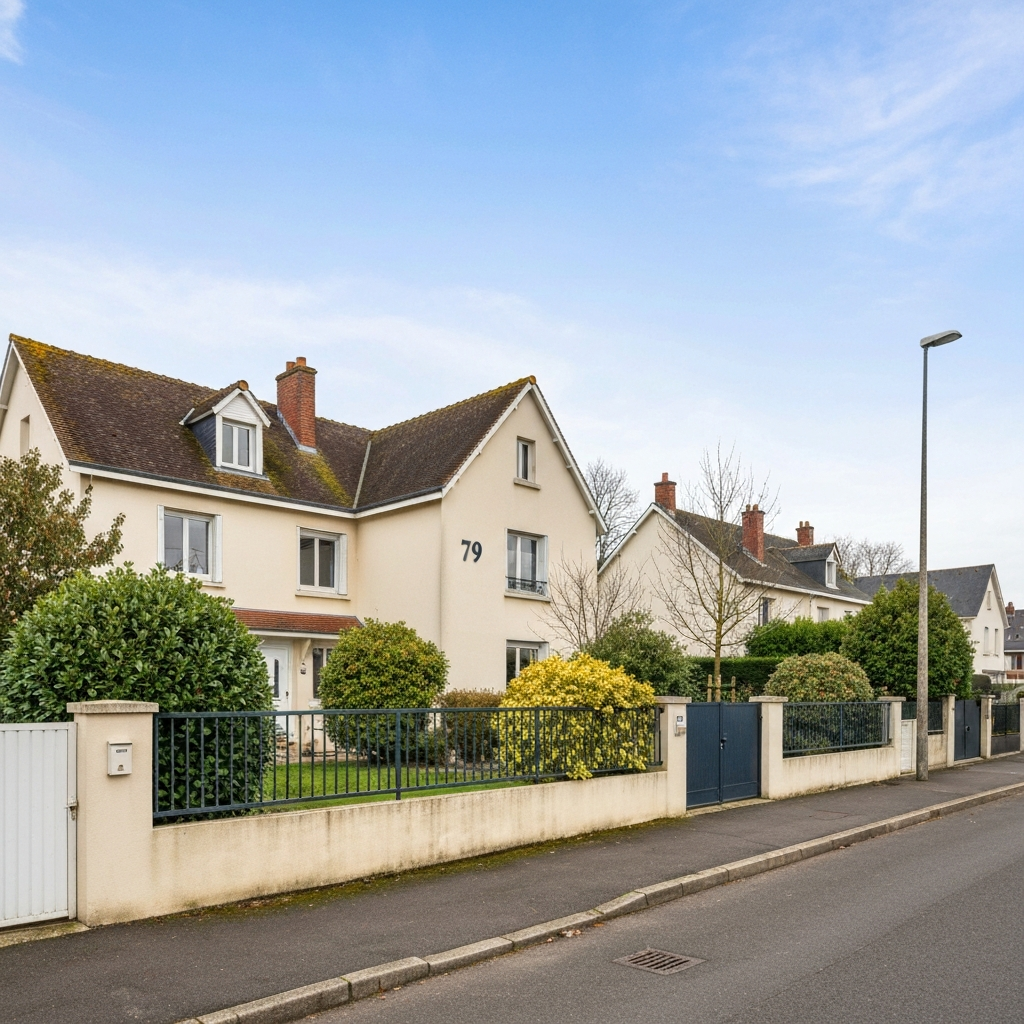 Vue d'un terrain à bâtir à Saint-Chéron avec une pancarte indiquant le prix